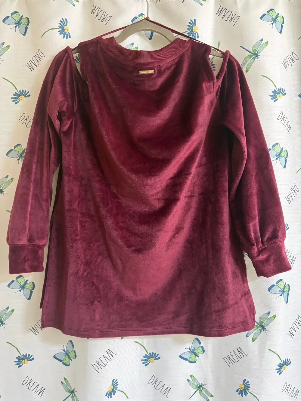 Michael Kors Cold-Shoulder Velvet Long-Sleeve Top - Burgundy